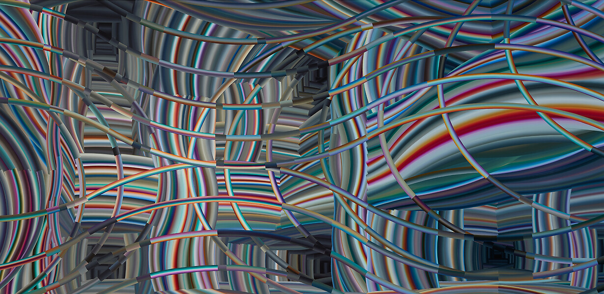 EP149 „Tesserakt“, 2020 – 125 x 255 cm; Öl auf Aluminium; Foto: Annette Kradisch