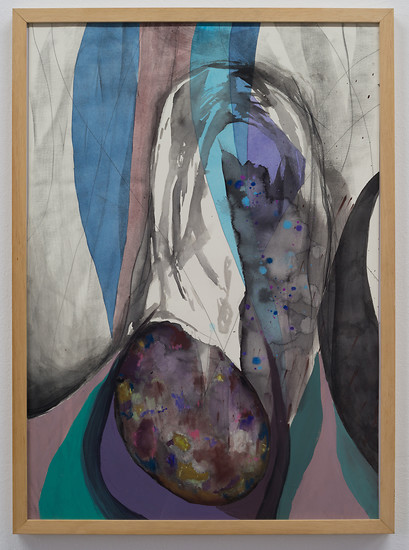 Engel mit Stein, 2019 – 70 x 50 cm; Bleistift, Tusche, Aquarell, Gouache, Pastell auf Papier; Foto: Annette Kradisch