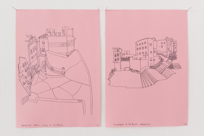 Andreas Töpfer, Lissabon Tagebuch - 2 Zeichnungen aus einer Serie von 76, 2015 – jeweils 29,7 x 21 cm; Kopien